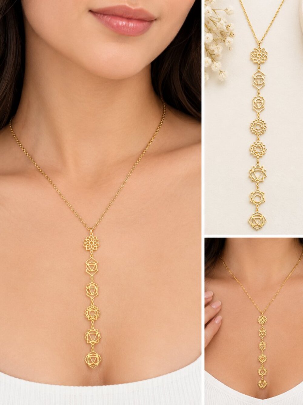 Spiritual Chakra Y Necklace for Women Gold Long Dainty